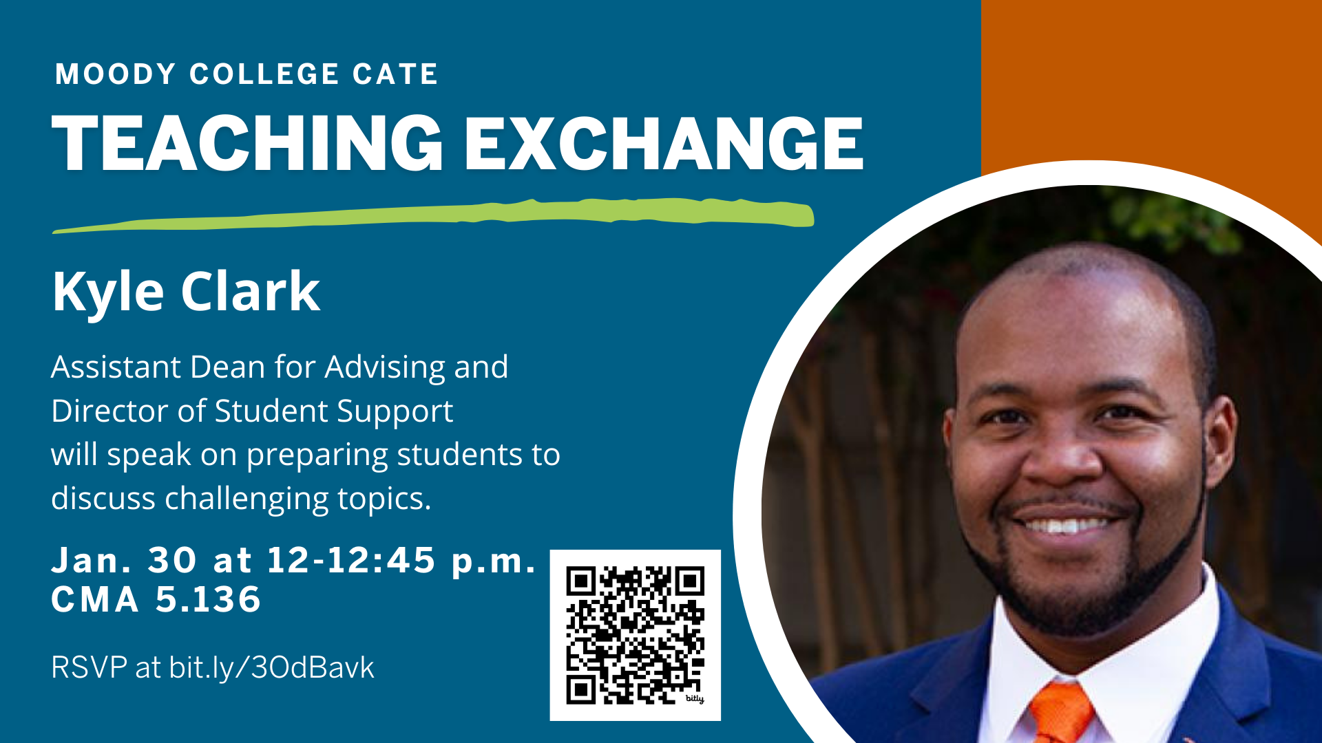 CATE Teaching Exchange - Kyle Clark. Jan. 30 at 12-12:45 p.m. in CMA 5.136.