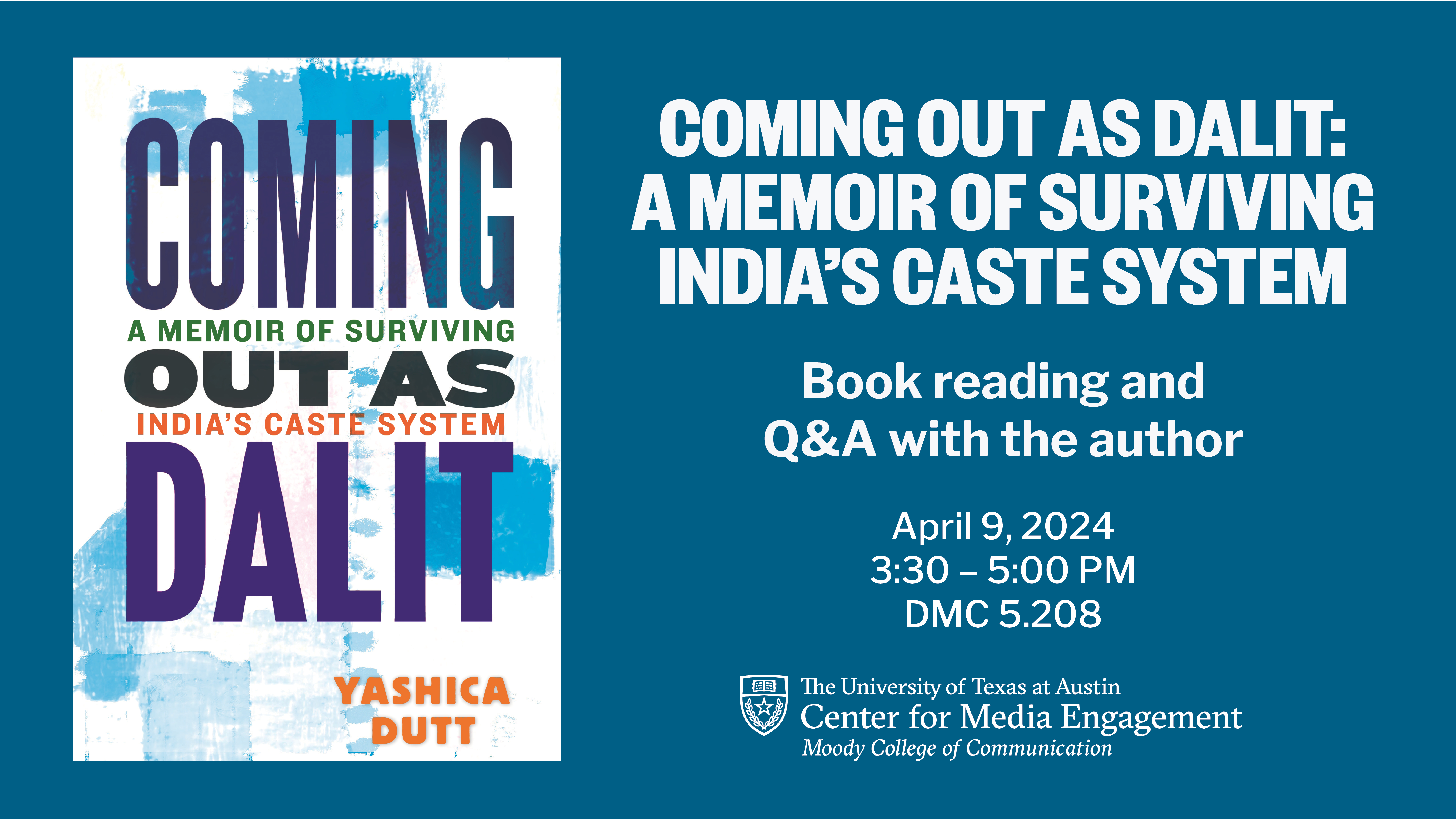COMING OUT AS DALIT: A MEMOIR OF SURVIVING INDIA’S CASTE SYSTEM. Book reading and Q&A with the author. 